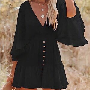 Black lace bell sleeve dress size medium